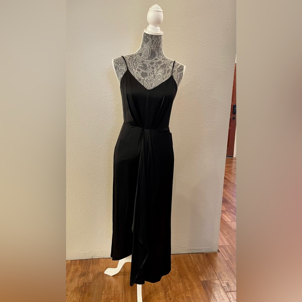 Express satin ruffle wrap front dress